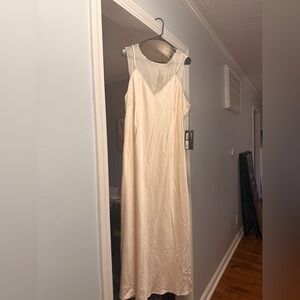 Satin Slip Dress with Sheer Yoke - Ivory